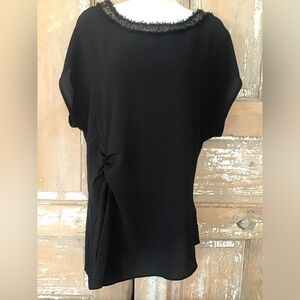 NWT ELENA MIRO Top Black Asymmetrical Size Small Gold Detail